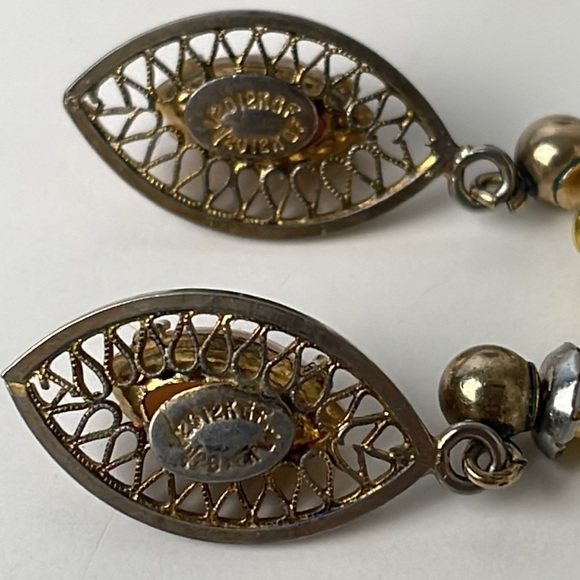 PINK Marquis Shaped Stone 12 K Gold Filled Vintage Earrings - Picture 5 of 8